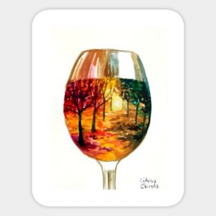 Autumn story in a glass of wine Sticker
